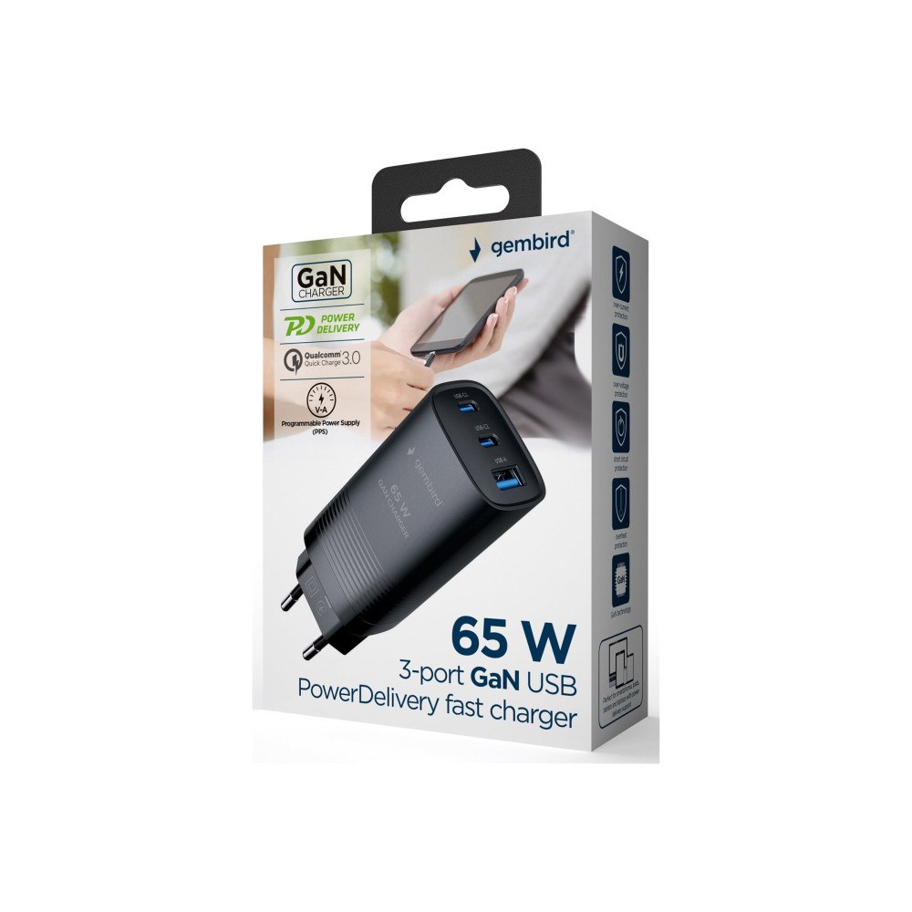Cablexpert Gembird strömadapter - USB, USB-C - 65 Watt