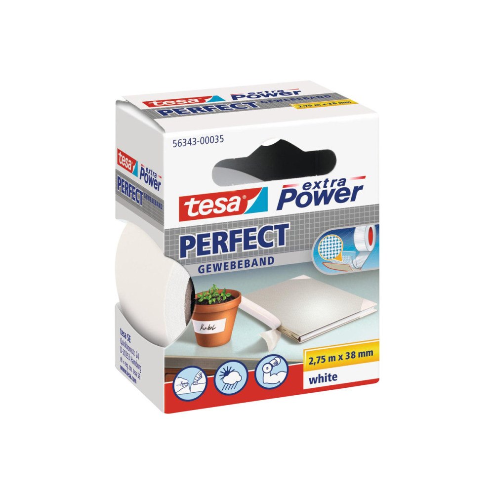 Beiersdorf Tesa extra Power Perfect tygtejp - 38 mm x 2.75 m - vit