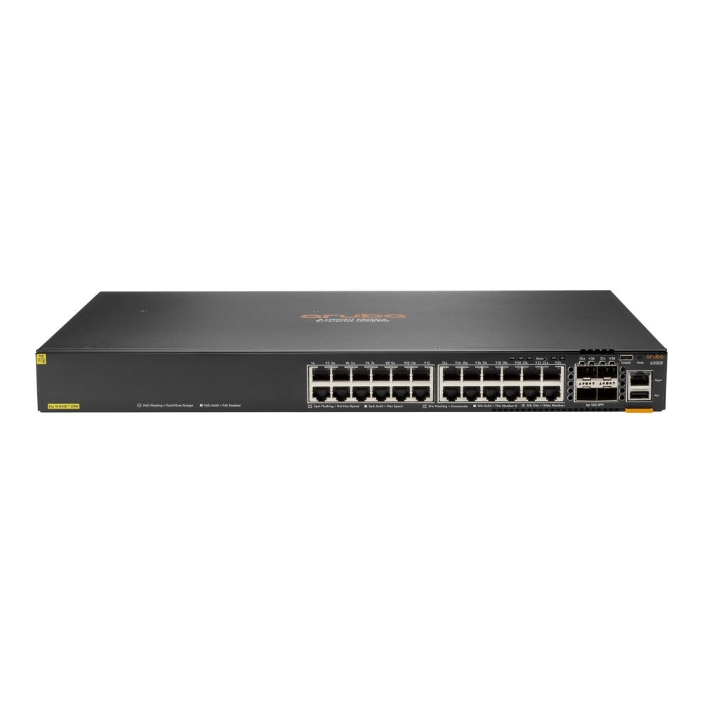 Hewlett Packard Enterprise HPE Aruba 6200F 24G Class4 PoE 4SFP+ 370W Switch - switch - max. staplingsavstånd 10 kms - 24 portar - Administrerad - r...