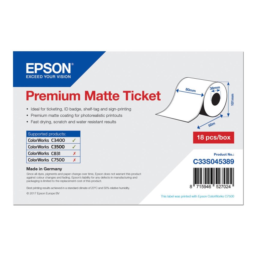 EPSON Epson Premium - biljetter - matt - 1 rulle (rullar) - Rulle(8 cm x 50 m)