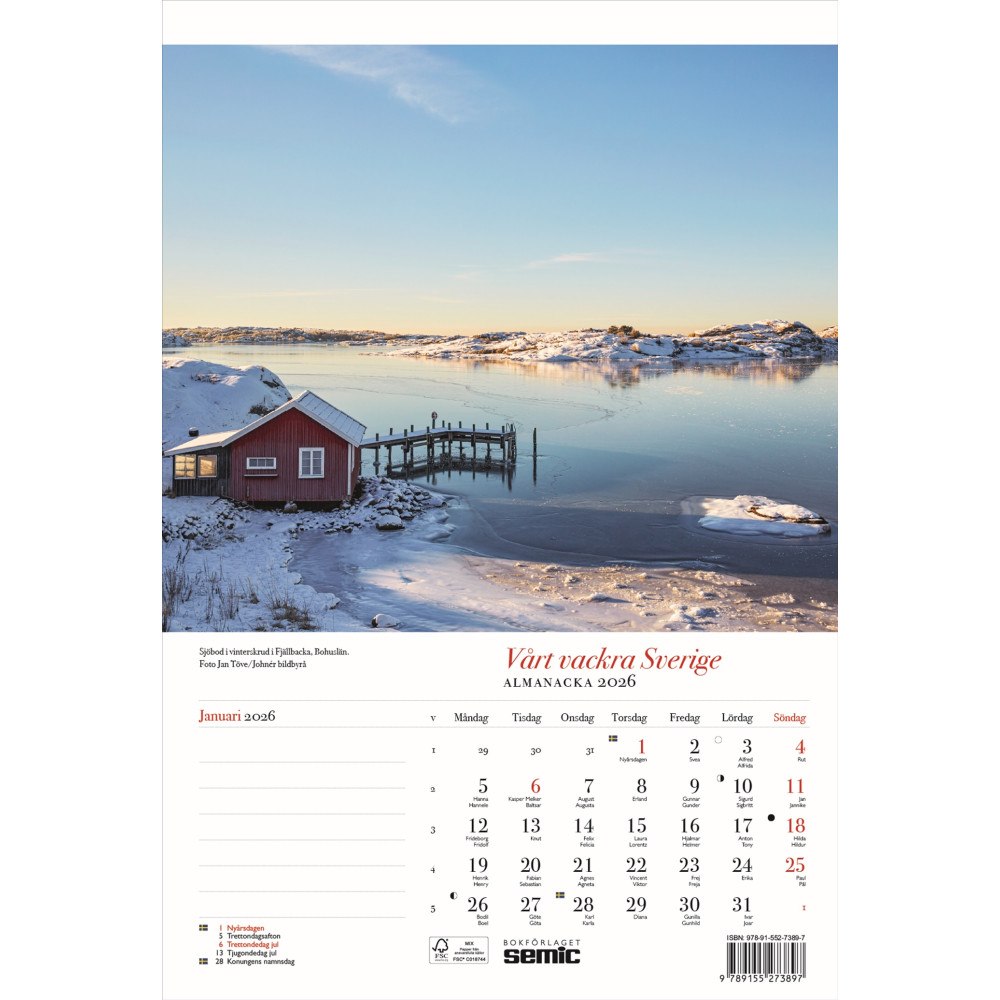 Bokförlaget Semic Vårt vackra Sverige almanacka 2026 (bok, spiral)