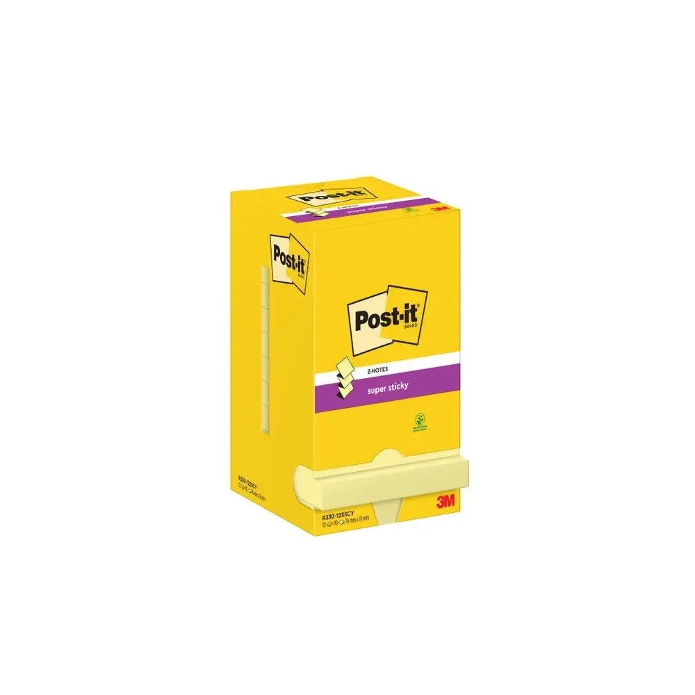 3M Post-it Super Sticky R330-12SSCY - Z-notes - 76 x 76 mm - 1080 ark (12 x 90)