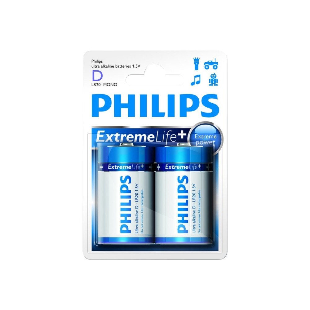 Philips Philips ExtremeLife+ LR20E2B batteri - 2 x D - alkaliskt