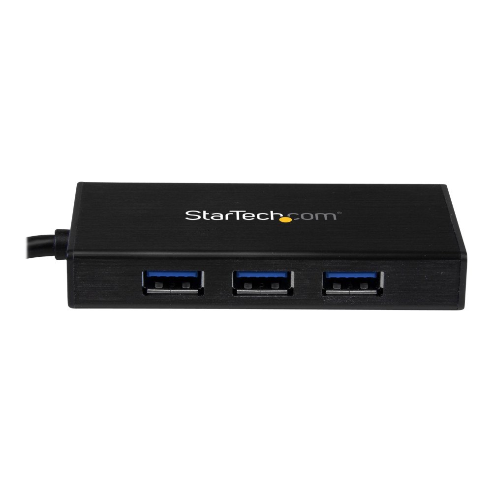 StarTech.com StarTech.com Bärbar USB 3.0-hubb med 3 portar plus Gigabit Ethernet - aluminium med inbyggd kabel - hubb - 3 portar