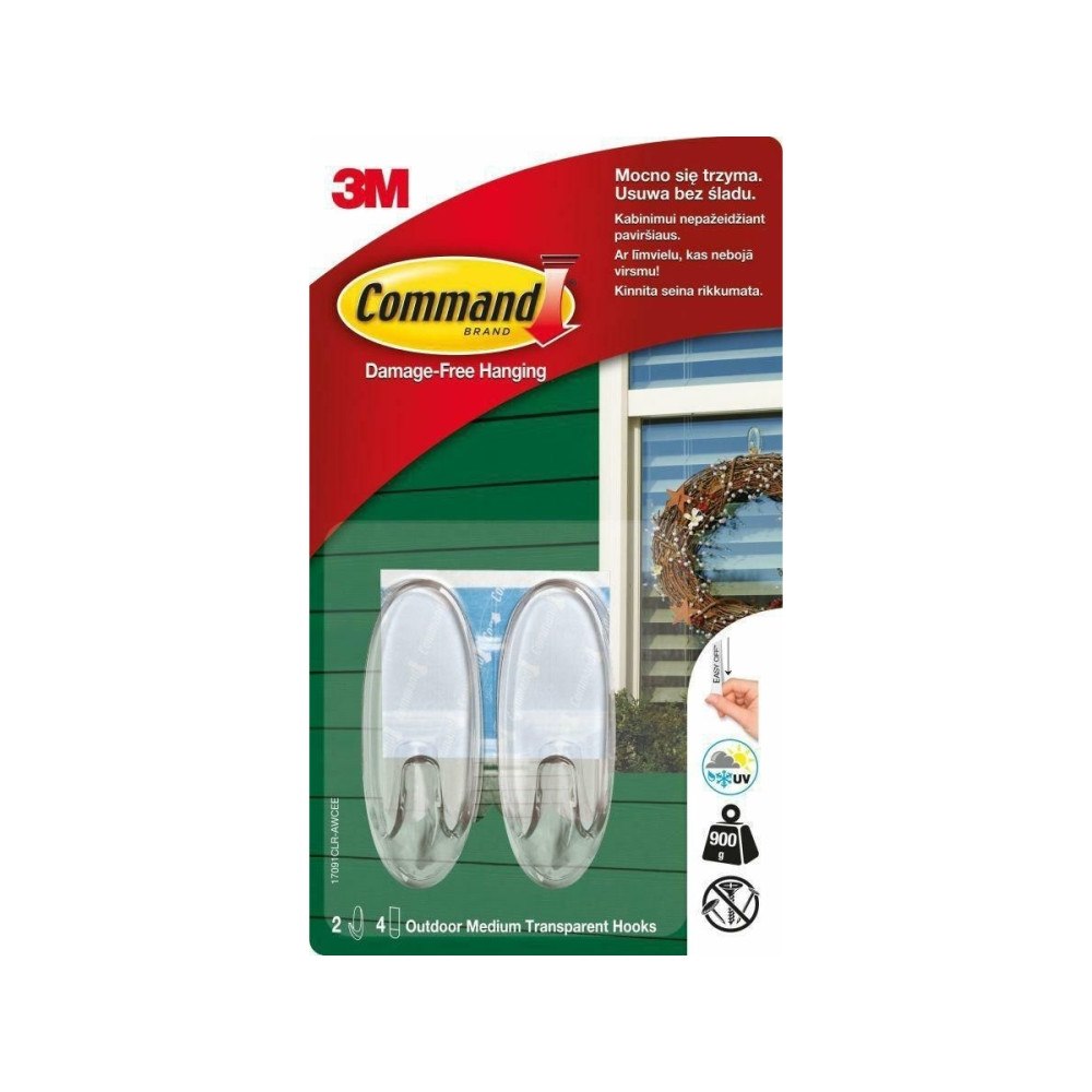 3M 3M Dörrkrokar 2 st Extern Transparent Plast 17091 3M Command