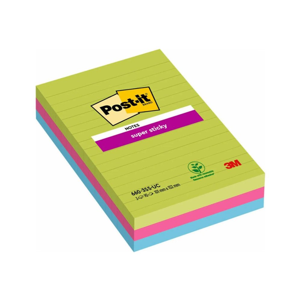 3M Post-it Super Sticky 660-3SSUC - klisterlappar - stor - 270 ark (3 x 90)