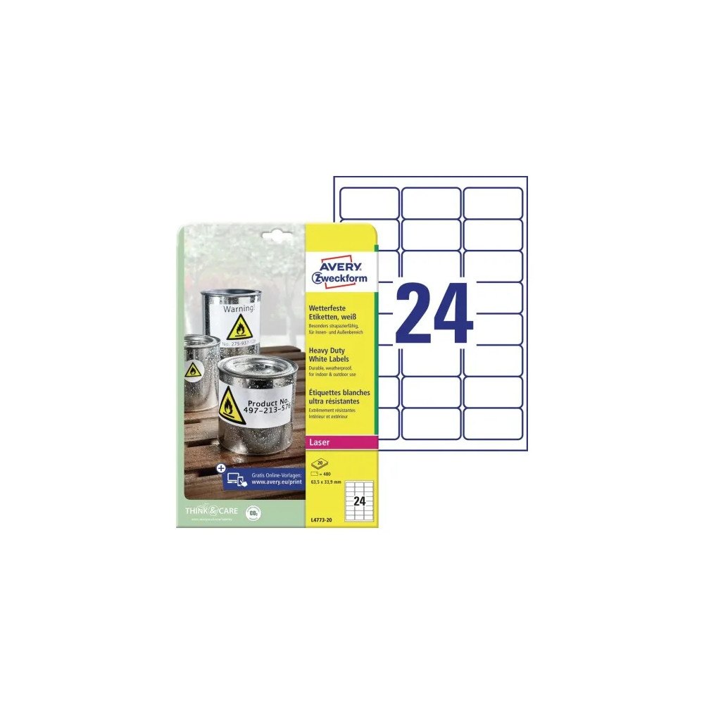 AVERY Avery Heavy Duty Laser Labels - etiketter - 480 etikett (er) - 63.5 x 33.9 mm