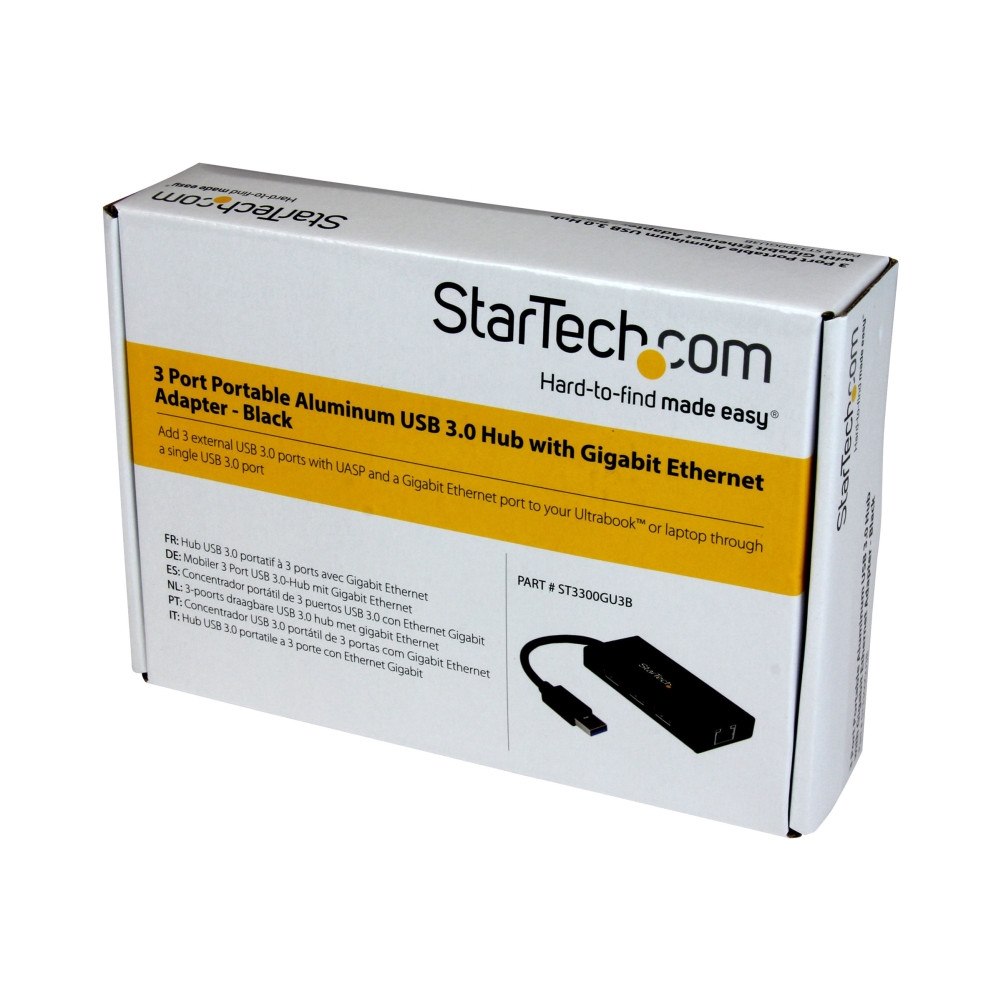 StarTech.com StarTech.com Bärbar USB 3.0-hubb med 3 portar plus Gigabit Ethernet - aluminium med inbyggd kabel - hubb - 3 portar