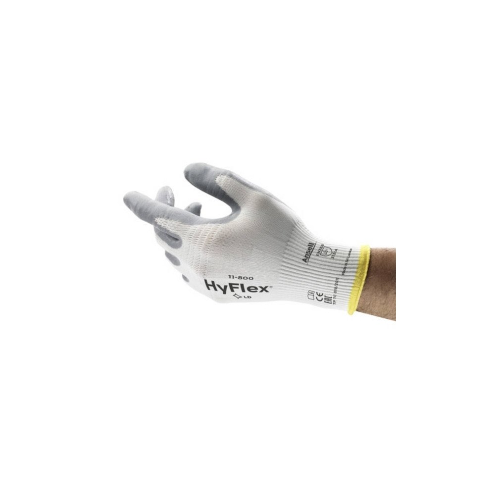 Ansell Healthcare Europe s.a/n.v. Ansell HyFlex 11-800 - handskar - storlek: 7 - nylon, nitrilgummiyta - grå, vit - par (paket om 12)