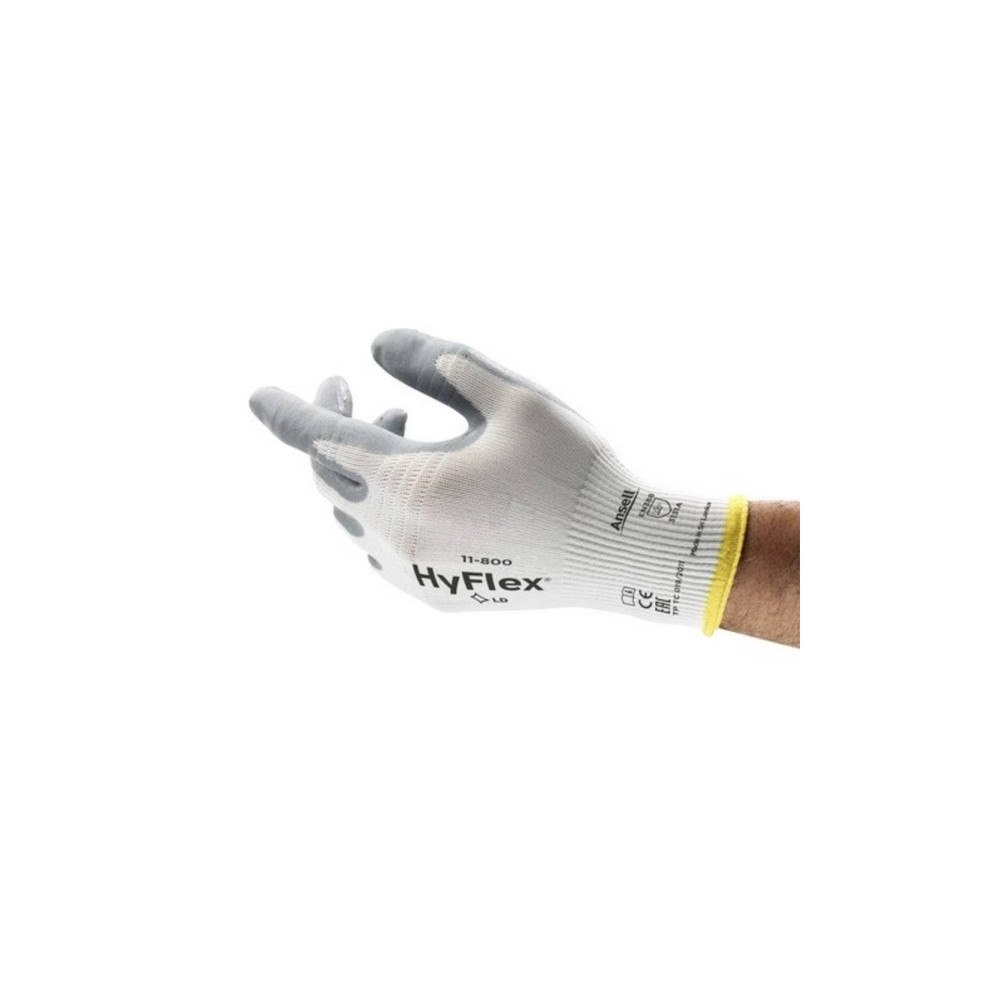 Ansell Healthcare Europe s.a/n.v. HyFlex 11-800 - handskar - storlek: 8 - nylon, nitrilgummiyta - grå, vit - par (paket om 12)