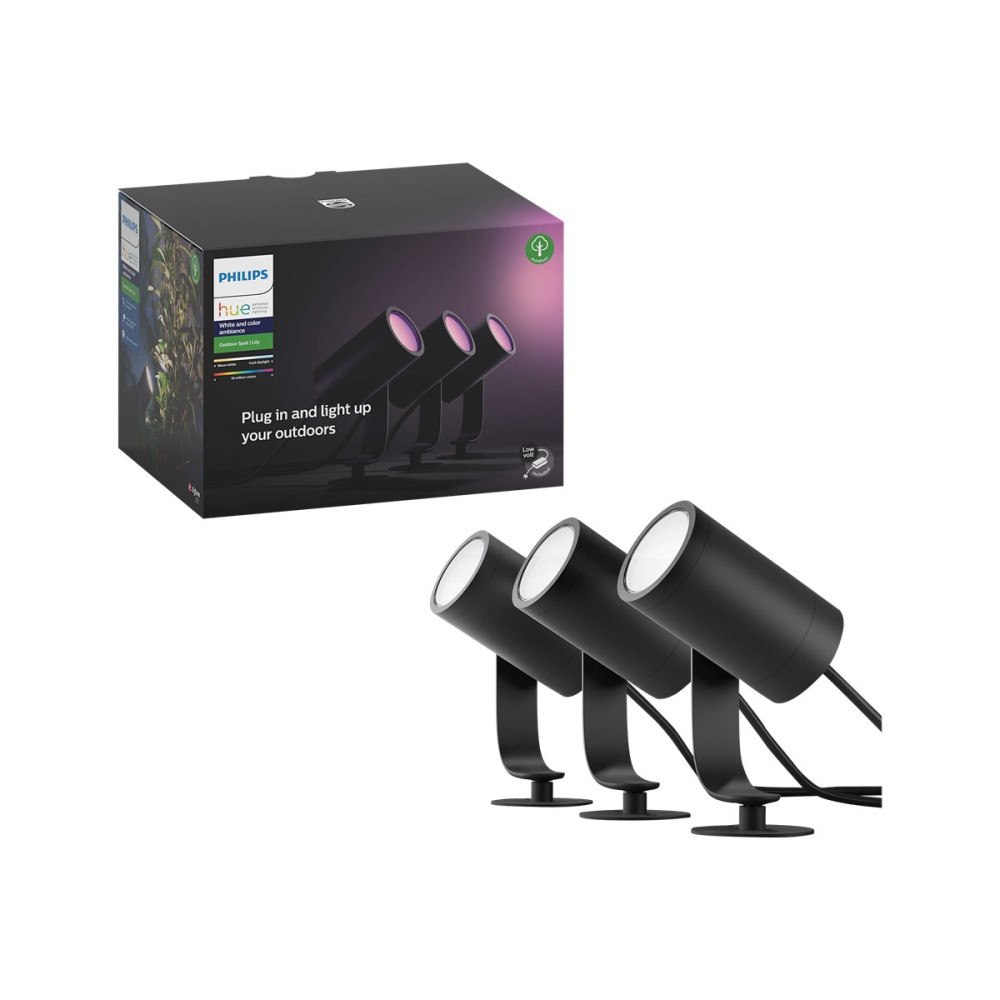Philips HUE Philips Hue White and Color Ambiance Lily - spotlight - LED - 8 W - 2000-6500 K - svart, matt krom (paket om 3)
