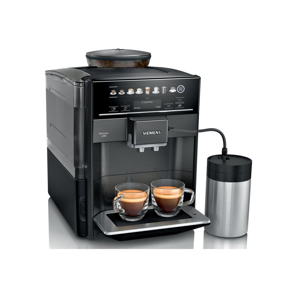 Siemens Siemens EQ.6 plus s300 TE653M19RW - automatisk kaffekokare med mjölkskummare - 15 bar - safir, svart metallisk