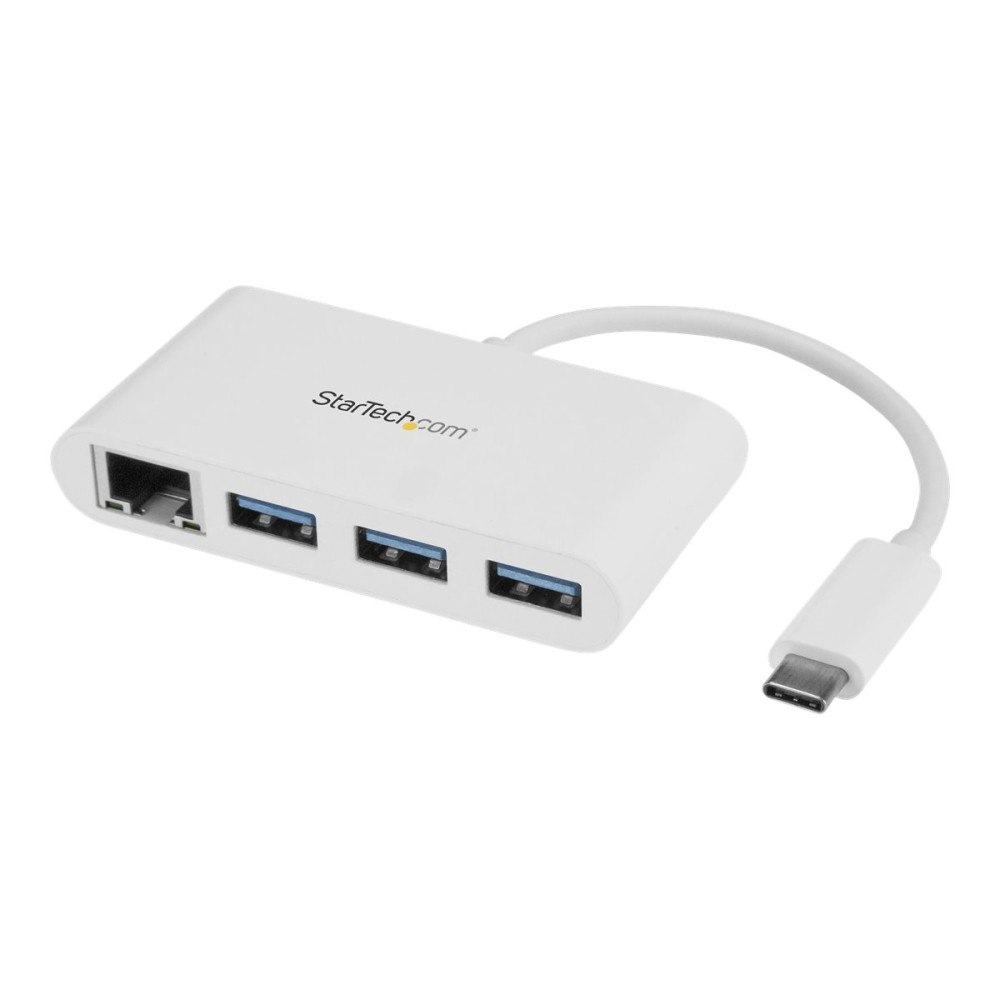 StarTech.com StarTech.com USB-C-hubb med 3 portar och Gigabit Ethernet - USB-C till 3x USB-A - USB 3.0-hubb - vit - hubb - 3 portar