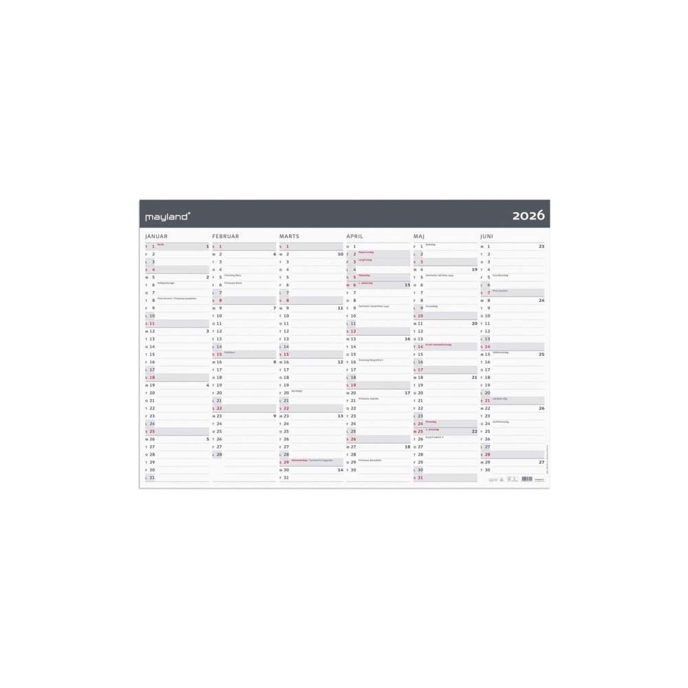Mayland-Burde Kæmpekalender Moderne 2x6 måneder 2026 i kraftigt papir