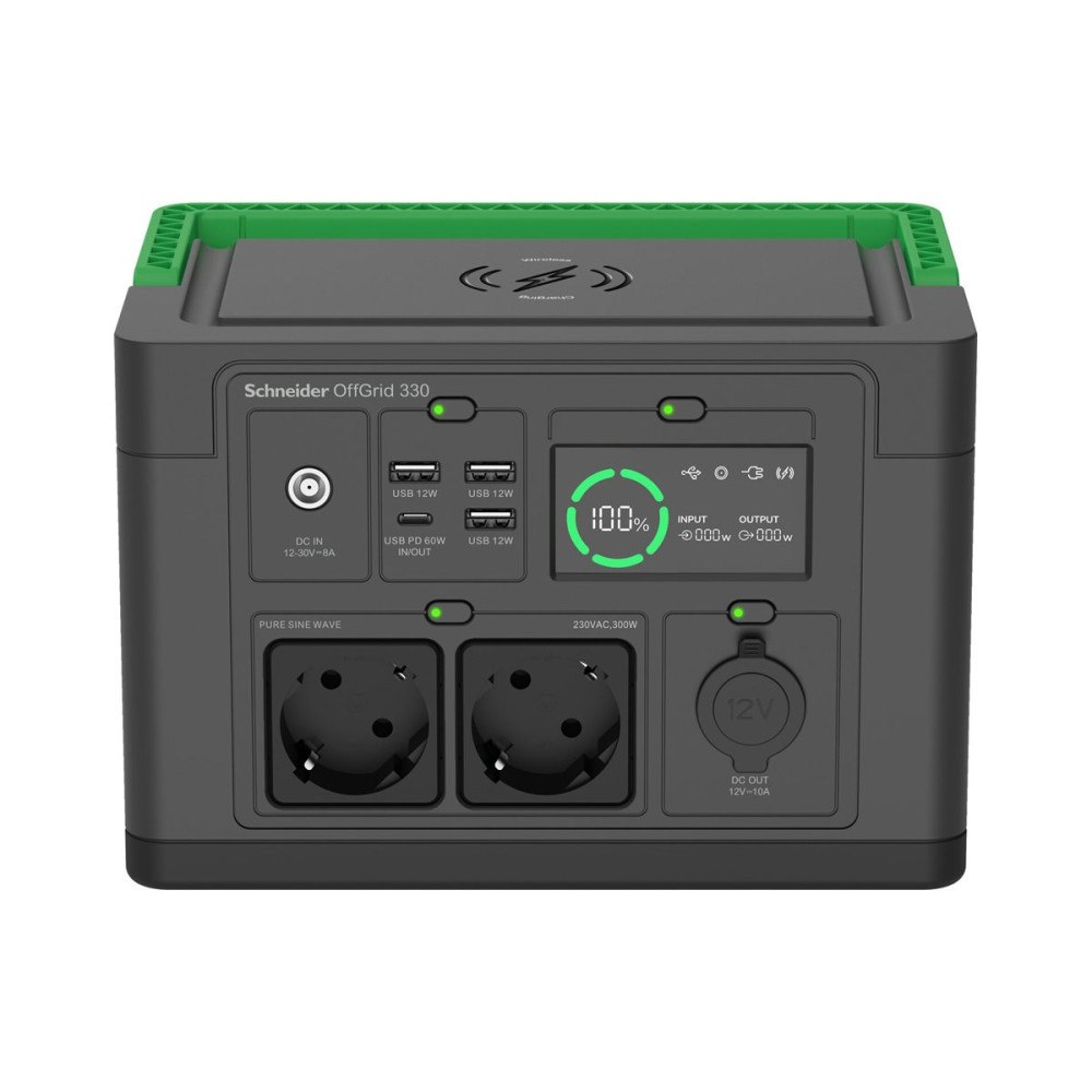 APC Schneider OffGrid 330 - bärbar kraftstation - LCD, litiumjon, 2 CEE 7/3 schuko-uttag, sinusvåg, 3 USB-A, 1 USB-C, trådlö...