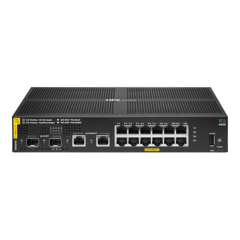 HP HPE Aruba Networking CX 6000 12p 10M/100M/1G Class4 PoE 2p SFP 1G 139W Switch - switch - 12 portar - Administrerad - rac...
