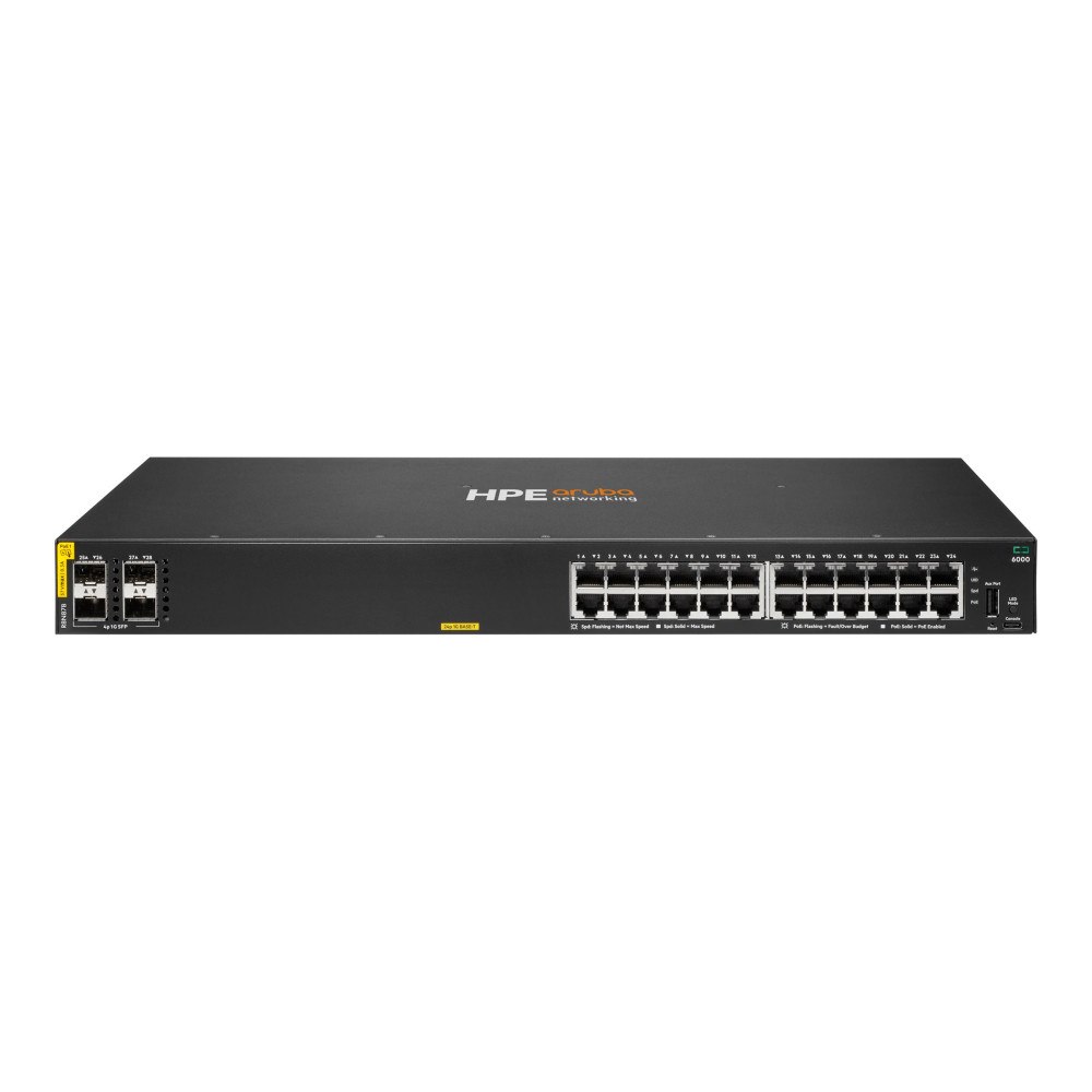 HP HPE Aruba Networking CX 6000 24p 10M/100M/1G Class4 PoE 4p SFP 1G 370W Switch - switch - 24 portar - Administrerad - rac...