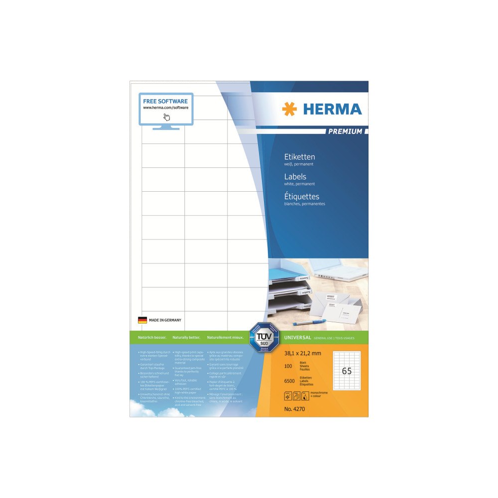 HERMA HERMA Premium - laminerade etiketter - matt - 6500 etikett (er) - 38.1 x 21.2 mm