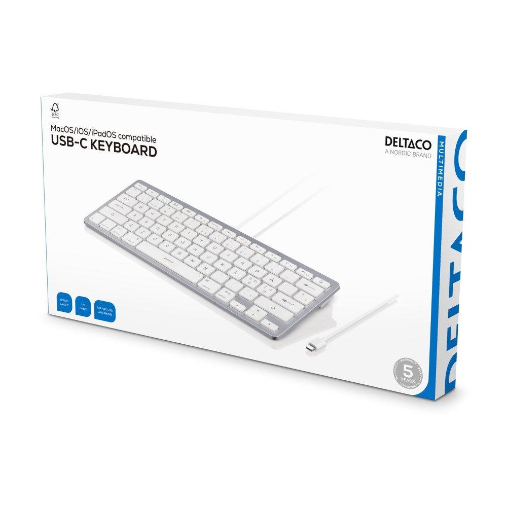 Deltaco DELTACO TB-126-C - tangentbord - för iOS/MacOS - 60% - QWERTY - Nordisk - vit, silver Inmatningsenhet