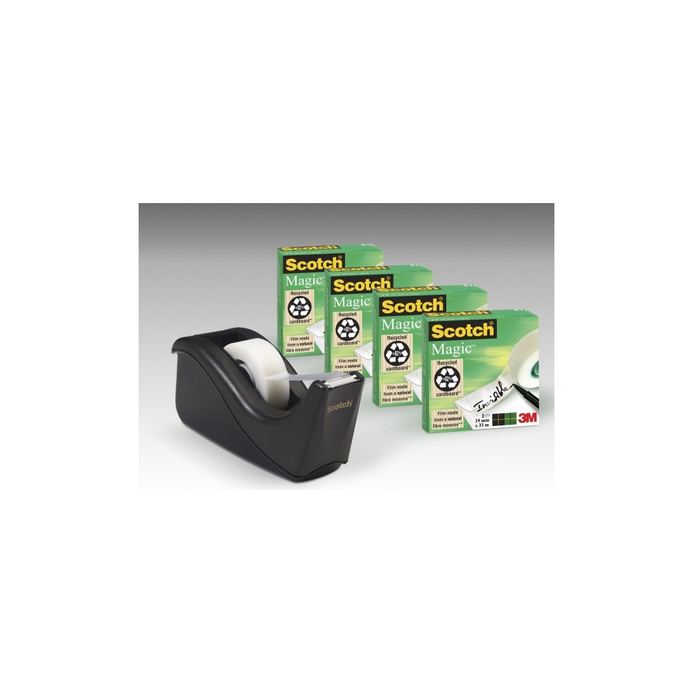 3M Scotch C60 + Scotch Magic 810 - dispenser med kontorstejp (4 rullar) - 19 mm x 33 m - svart dispenser