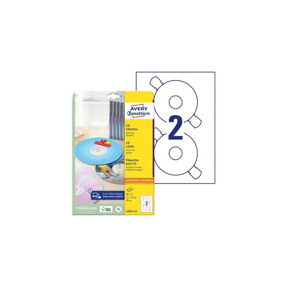 AVERY Avery CD/DVD Labels - CD/DVD-etiketter - 50 etikett (er) - 117 mm rund