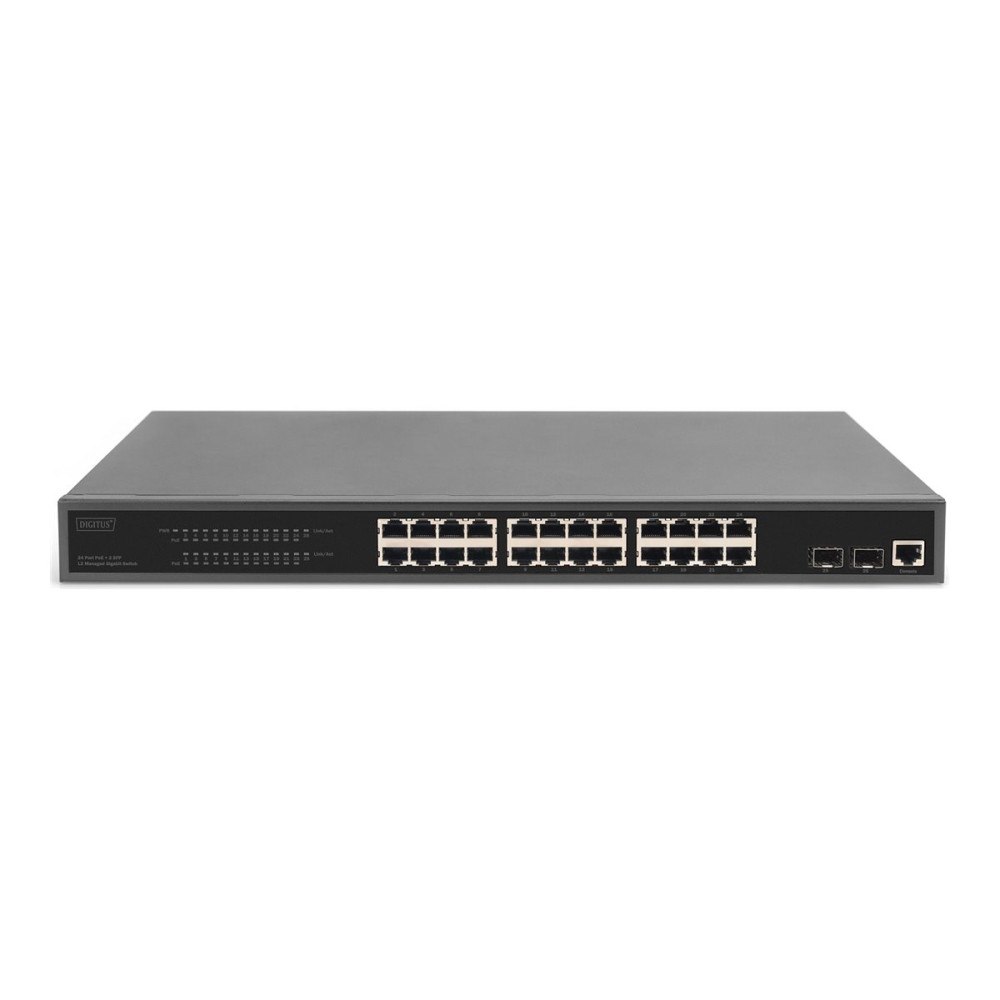 Digitus DIGITUS - switch - 19", L2, 2 uplink ports, af/at - 24 portar - Administrerad - rackmonterbar