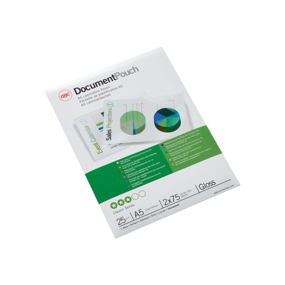 GBC GBC HeatSeal Document Pouch - 25-pack - glättat - 154 x 216 mm - lamineringsfickor