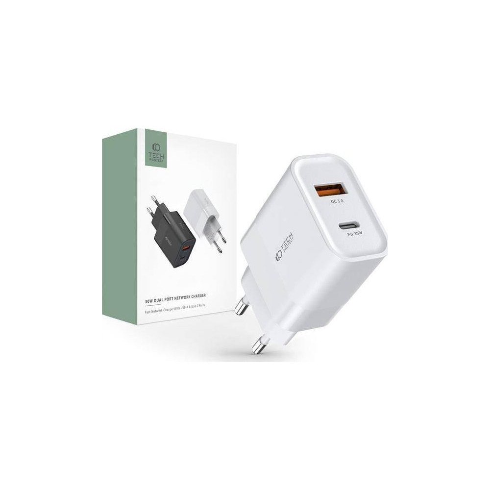Tech-Protect Tech-Protect C30W 2-port Network Charger PD 30W QC 3.0 White