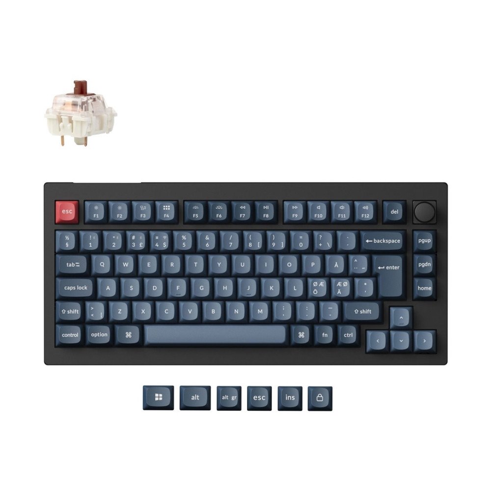 Keychron Keychron V1 Max - tangentbord - QMK, anpassad mekanisk, ISO-layout samling - 75% compact - med vred - QWERTY - Nordisk -...