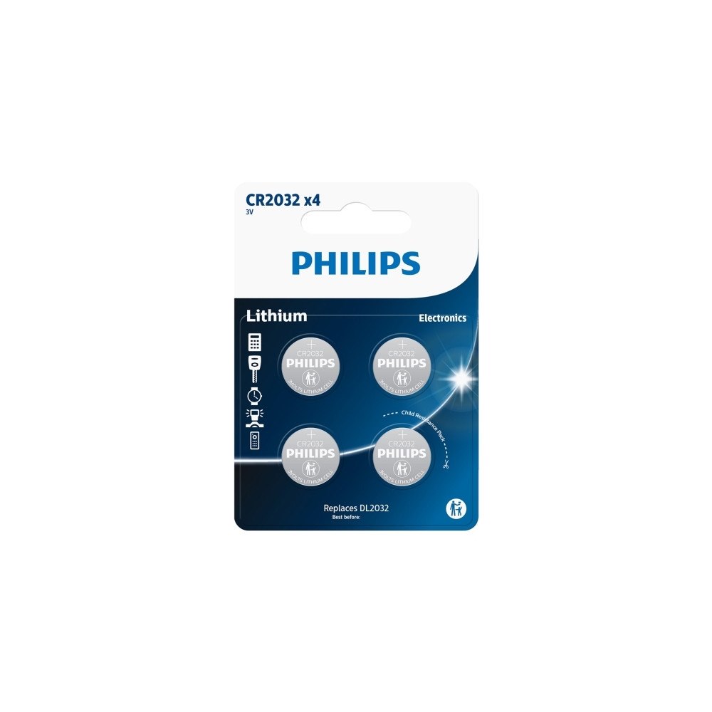 Philips Philips litium knappcellsbatterier CR2032 4-pack