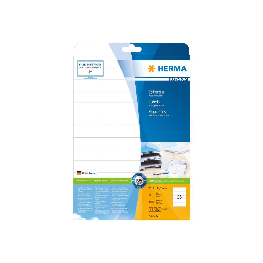 HERMA HERMA Premium - laminerade etiketter - matt - 1400 etikett (er) - 52.5 x 21.2 mm