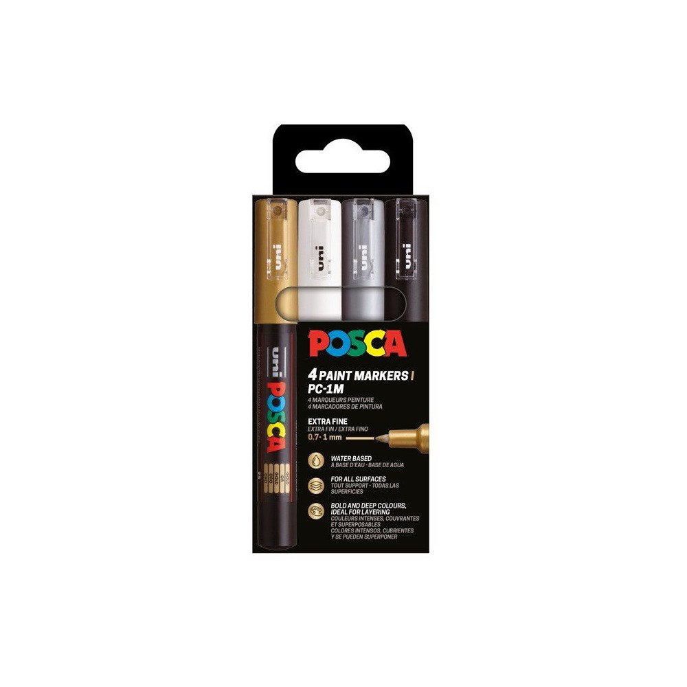 POSCA POSCA PC-1M 4-pack set (svart,vitt,guld,silver) (ersätter EA...