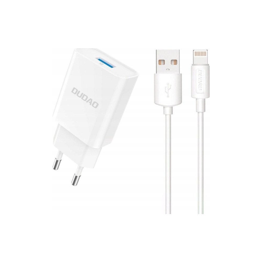 Dudao Dudao A4EU nätladdare USB-A 2.1A vit + USB-A till Lightning-...