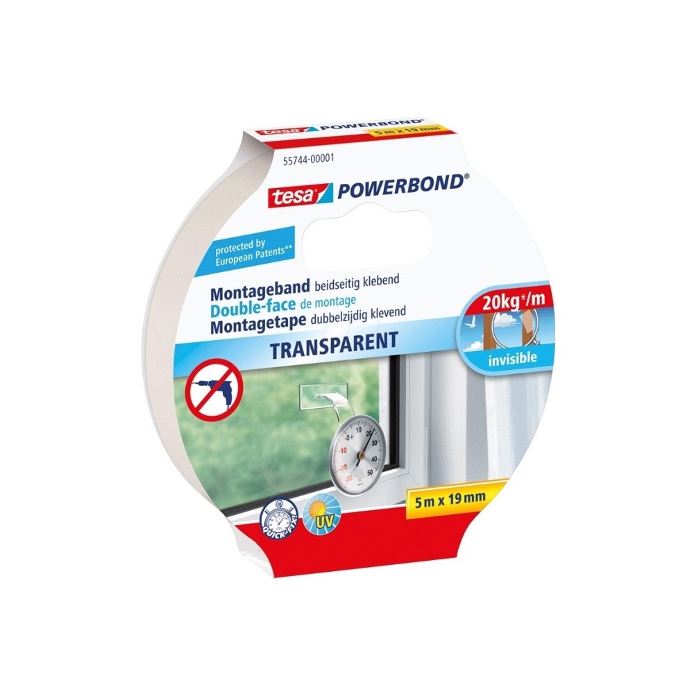 tesa Tesa 55744 Powerbond genomskinlig dubbelsidig tejp, 5 m x 19...