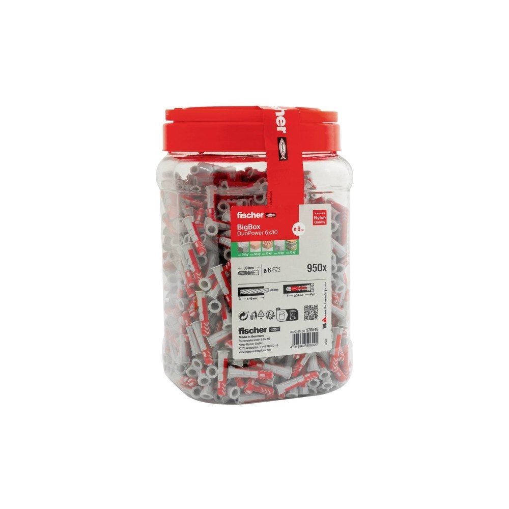 Fischer fischer DUOPOWER 6x30 BigBox väggpluggar ljusgrå/röd 950 st...
