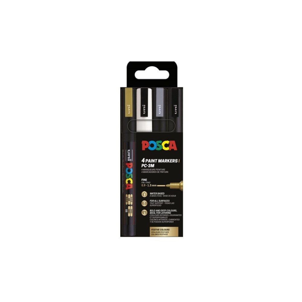POSCA POSCA PC-3M 4 st (Guld,Vit,Silver,Svart)