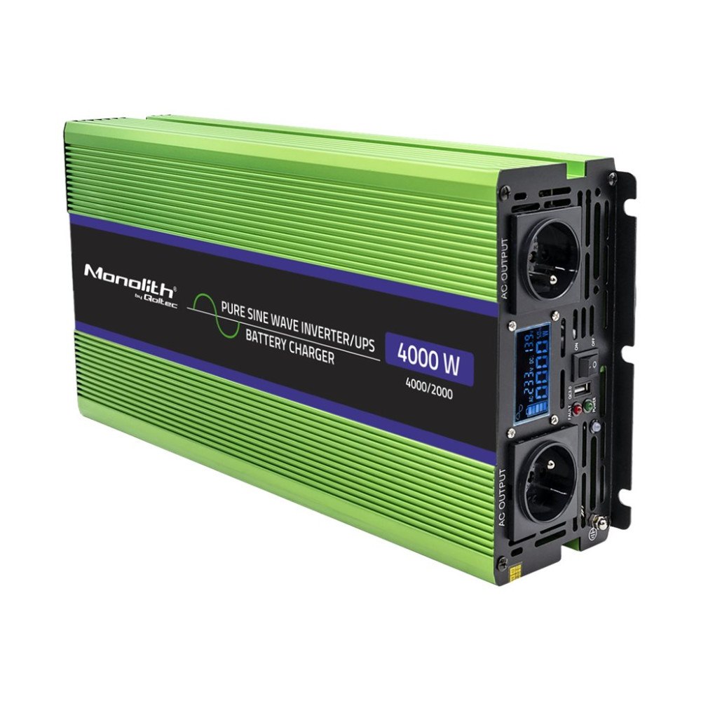 Qoltec Qoltec Monolith - DC till AC-inverterare / batteriladdare / UPS - ren sinusvåg, LCD - 2000 watt