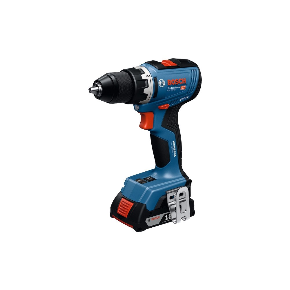 Bosch Bosch GSR 18V-65, Borr med pistolgrepp, nyckel, Svart, Blå,...