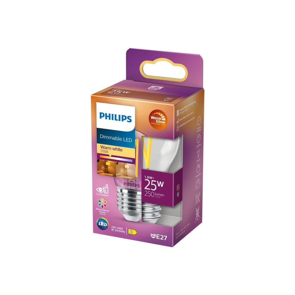 Philips Philips - LED-glödlampa med filament - form: P45 - klar finish - E27 - 1.8 W - varmt vitt ljus - 2200-2700 K