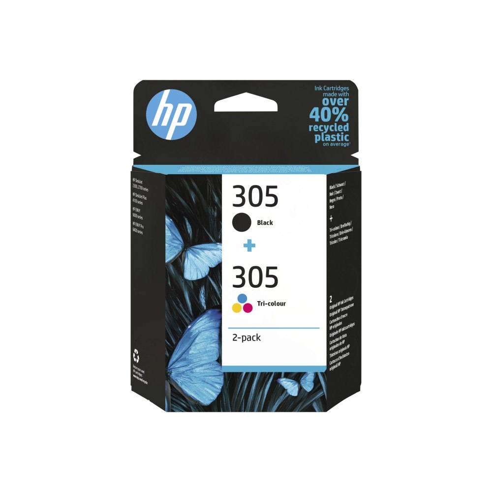 Hewlett-Packard HP 305 - 2-pack - svart, färg (cyan, magenta, gul) - original - bläckpatron