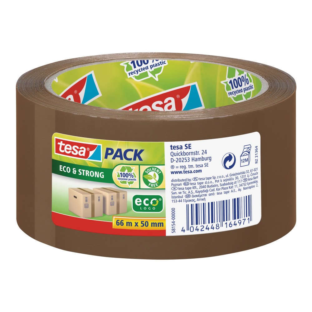Beiersdorf Tesapack Eco & Strong förpackningstejp - 50 mm x 66 m - brun