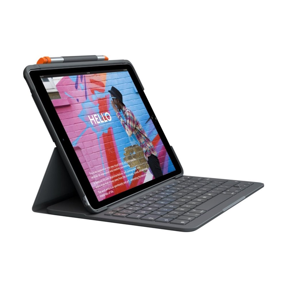 Logitech Logitech Slim Folio - tangentbord och foliefodral - QWERTY - spansk - oxford-grå Inmatningsenhet