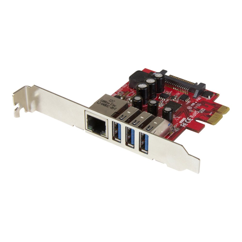 StarTech.com StarTech.com PCI Express USB 3.0-kort med 3 portar + Gigabit Ethernet - nätverks-/USB-adapter - PCIe 2.0 - USB 3.0 x 3 +...