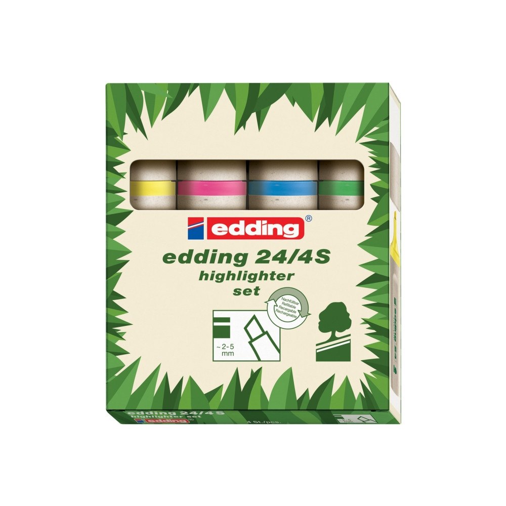 edding edding EcoLine 24 - överstrykningspenna - gul, orange, rosa, ljusgrön (paket om 4)