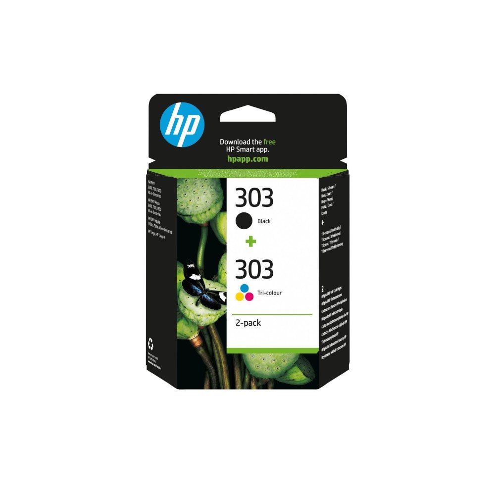 HP HP 303 - 2-pack - svartfärgad, färg (cyan, magenta, gul) - original - bläckpatron