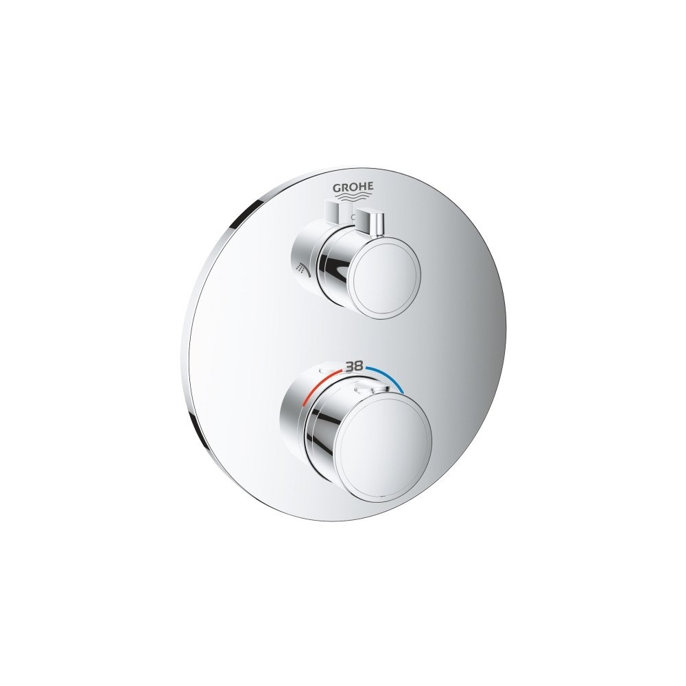 GROHE Grohtherm rund kromtermostat i metall med två ventiler. Mont...