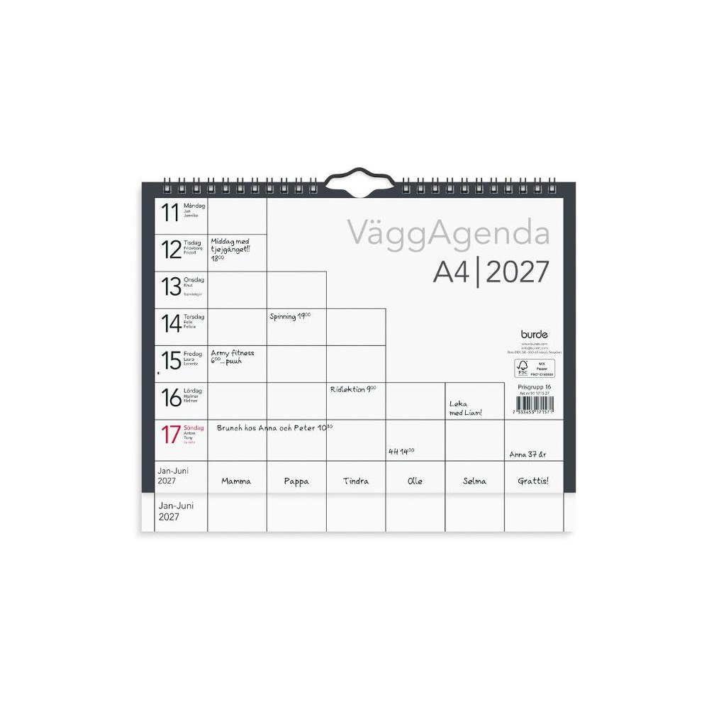 Burde Väggkalender Väggagenda 2027 A4