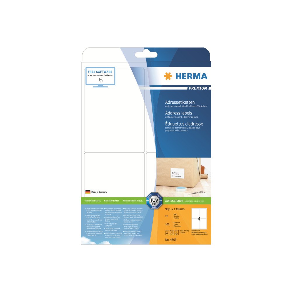 HERMA HERMA Premium - adresslappar - 100 etikett (er) - 99.1 x 139 mm