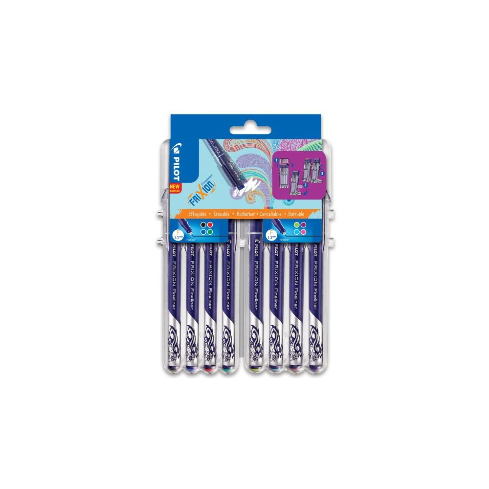 Pilot Pen Pilot FriXion - fineliner - svart, röd, blå, grön, rosa, ljusgrön, turkos, mörklila (paket om 8)