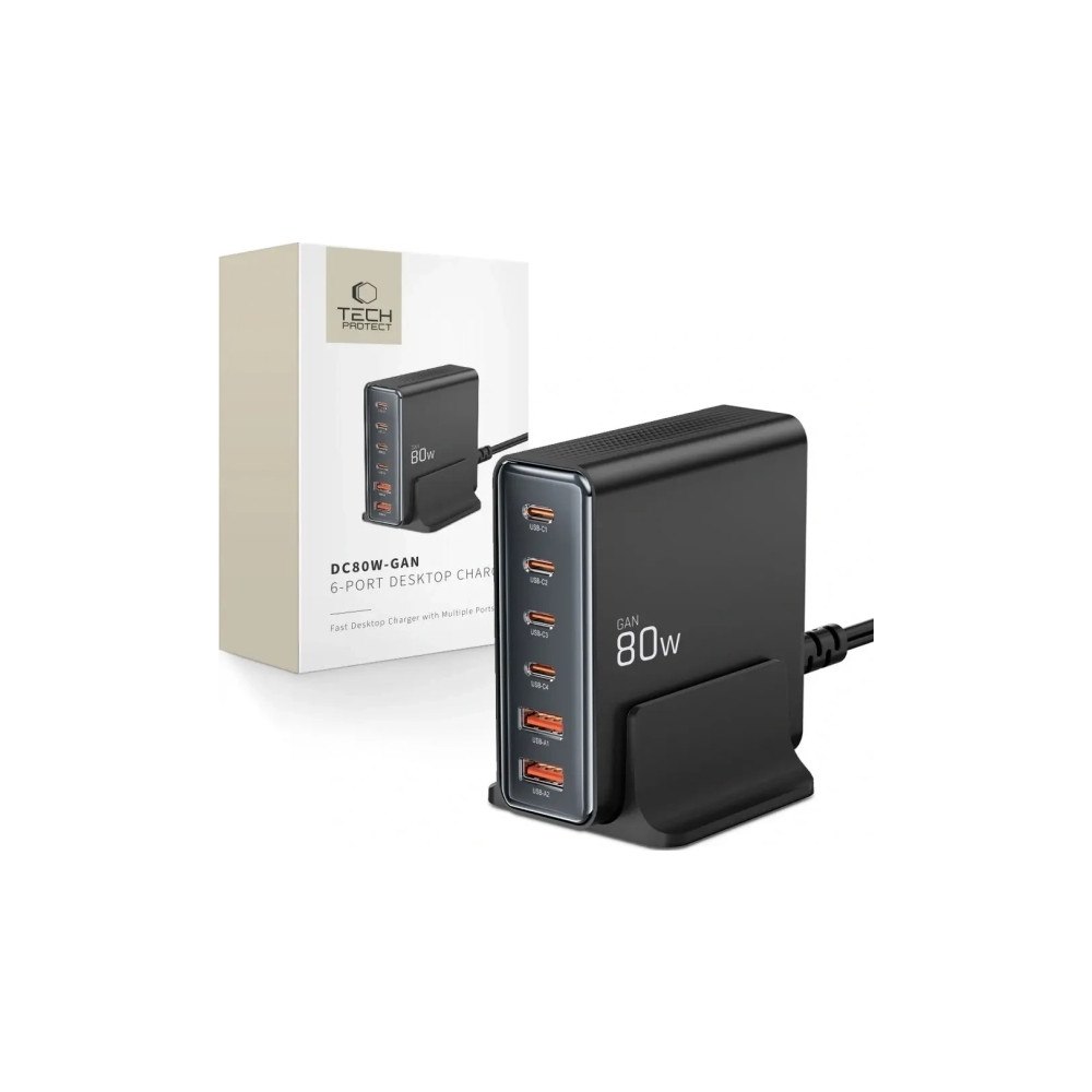Tech-Protect Tech-Protect DC80W-GAN charging station 6-port 2xUSB-A, 4xUS...